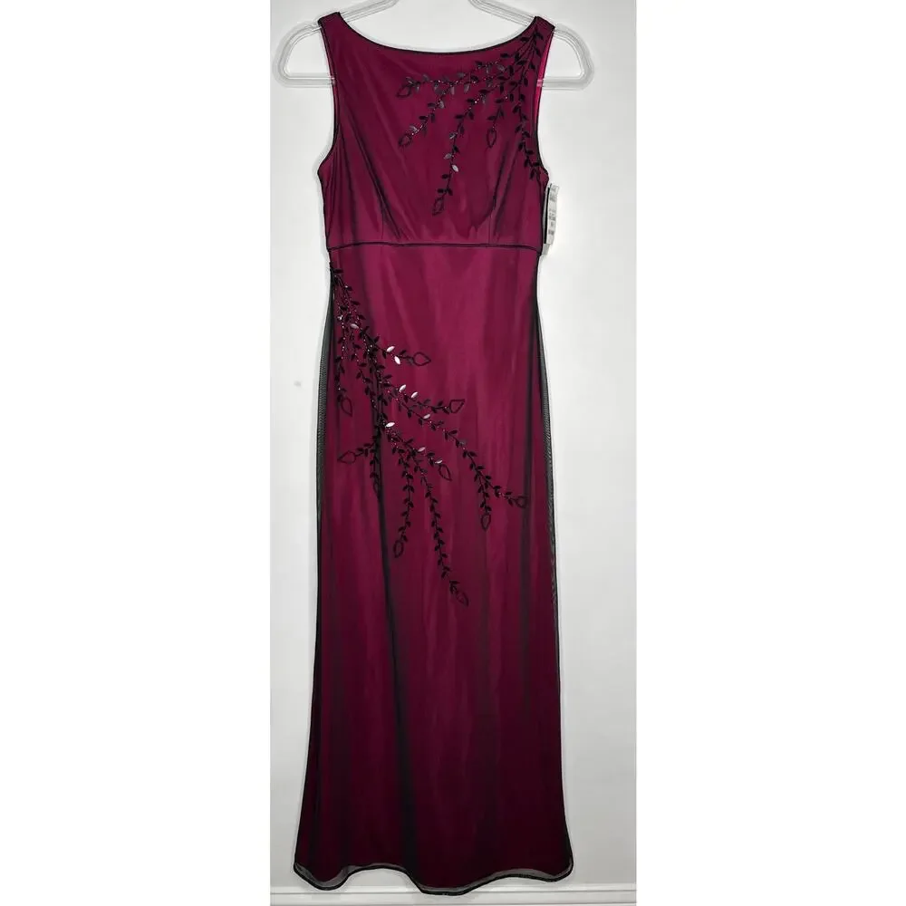 2010s Adrianna Papell Evening Burgundy Ombre Beaded Formal Gown & Shawl NWT 6 - Picture 6 of 12